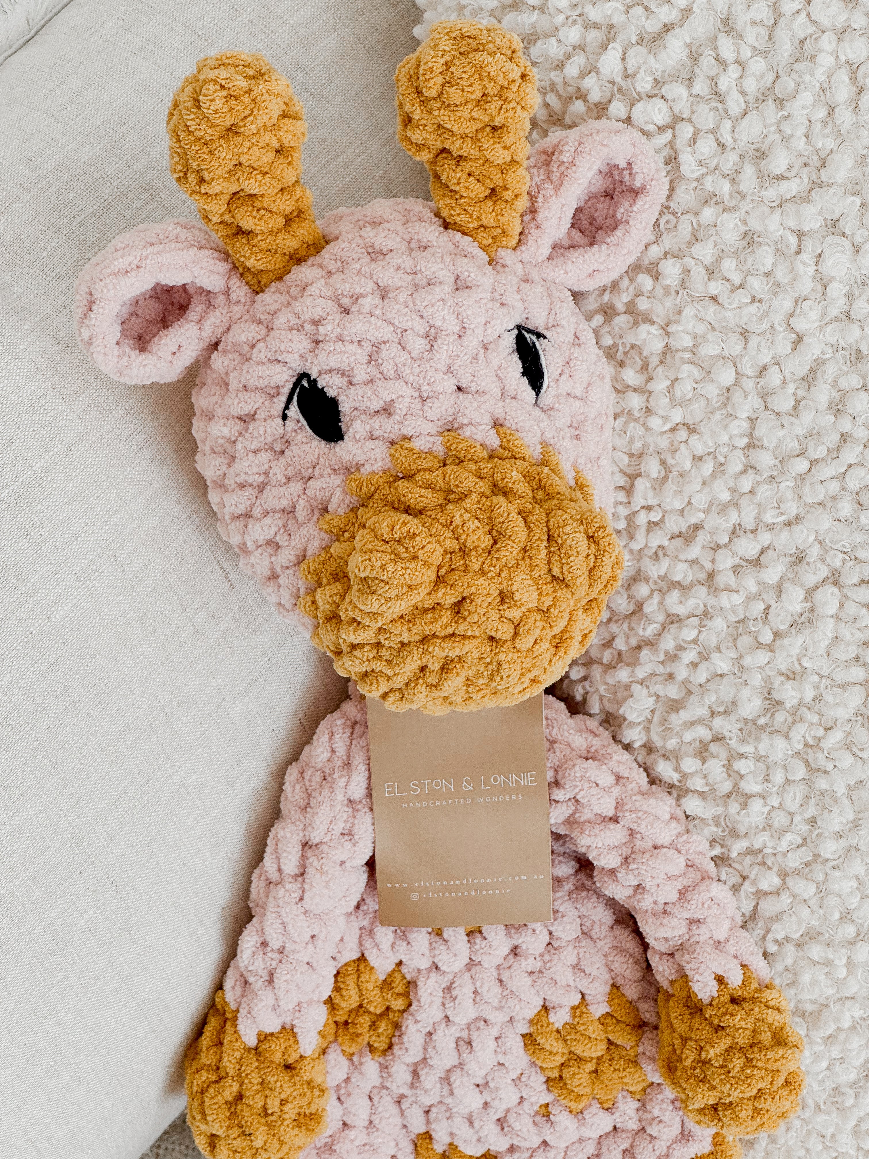 Georgie Giraffe Snuggler | Pale Pink + Mustard