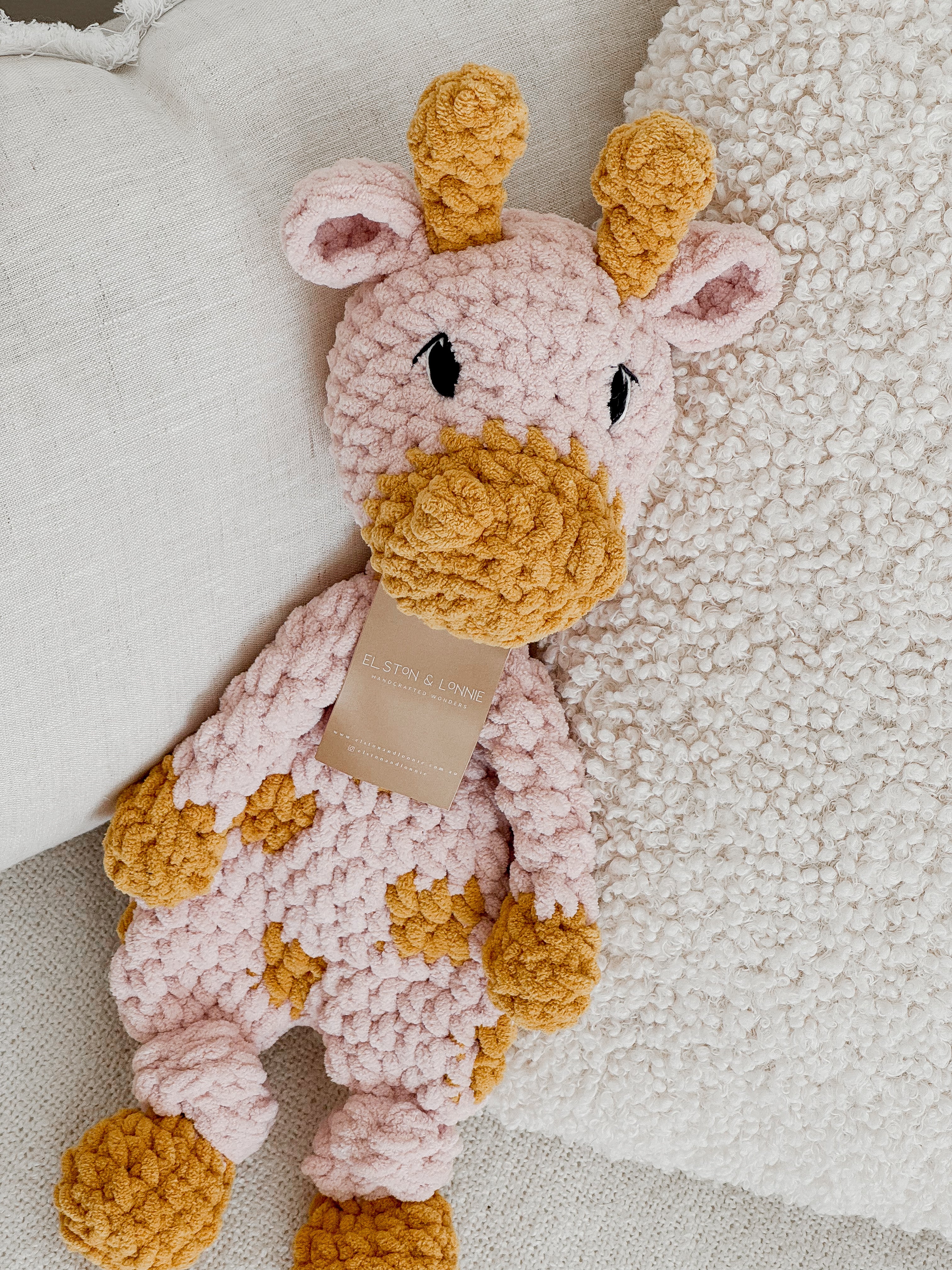 Georgie Giraffe Snuggler | Pale Pink + Mustard