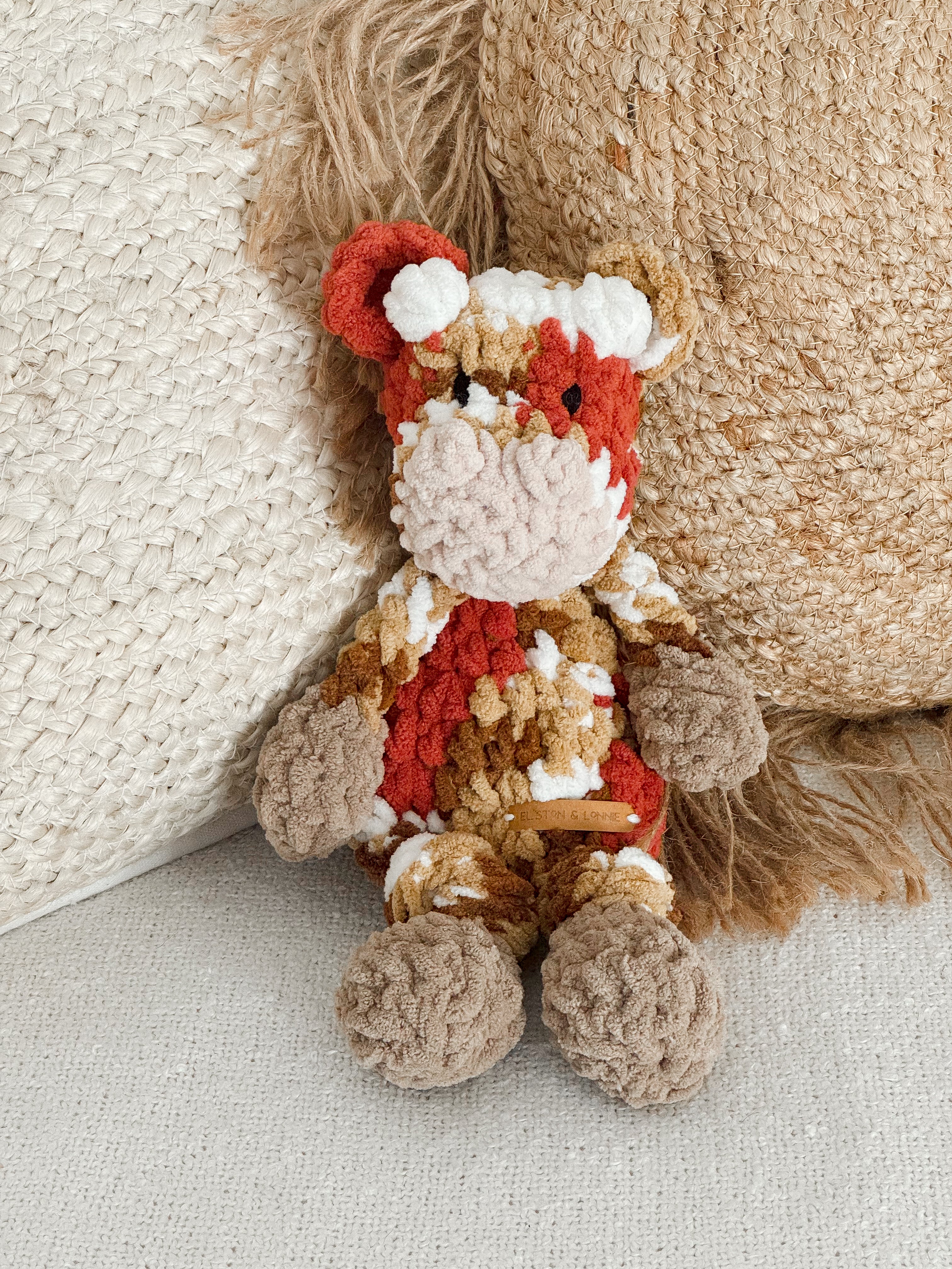 Mini Moo Snuggler | Burnt Orange + Caramel + White