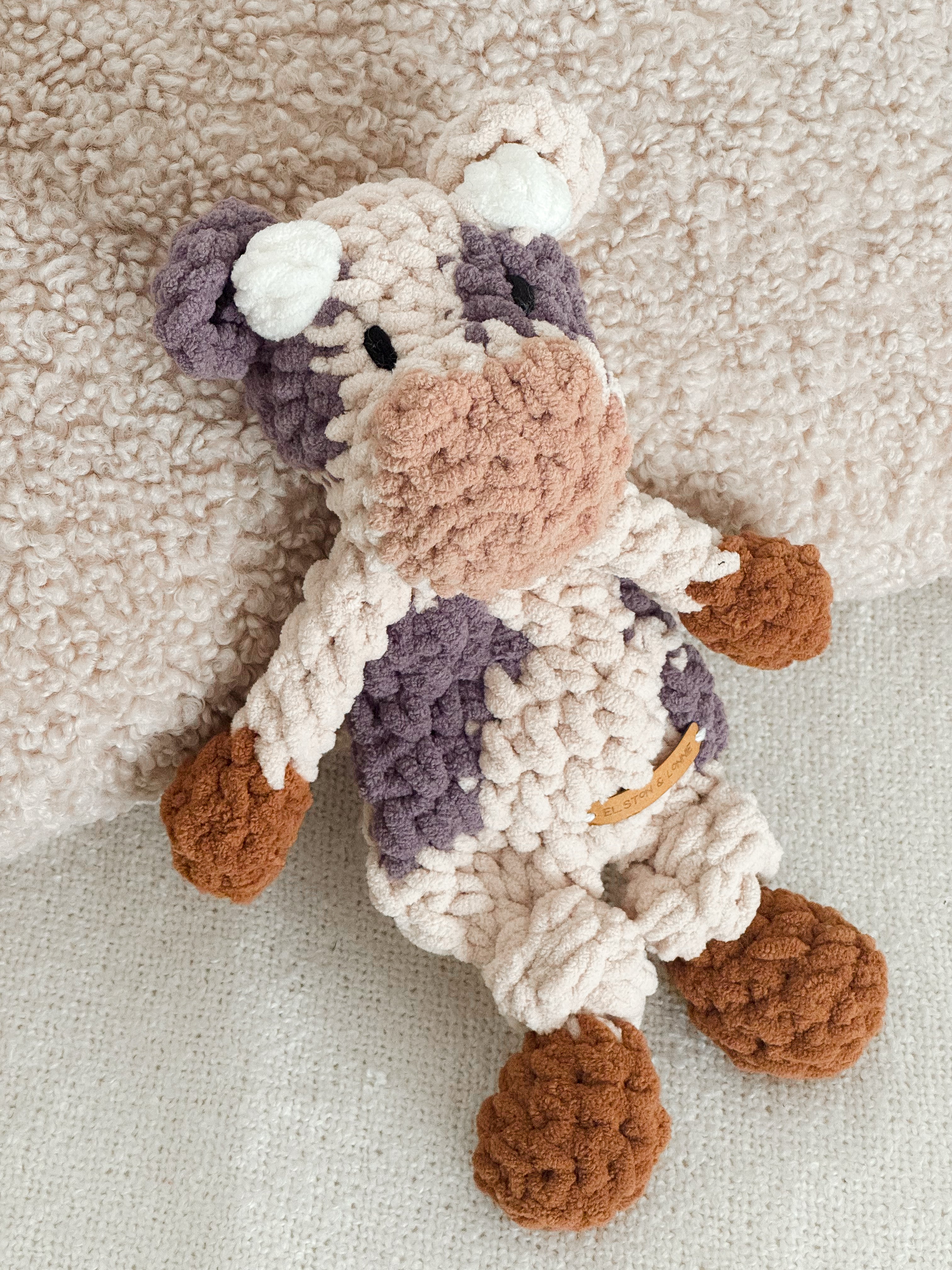 Mini Moo Snuggler | Beige + Aubergine + Teddy Bear Brown