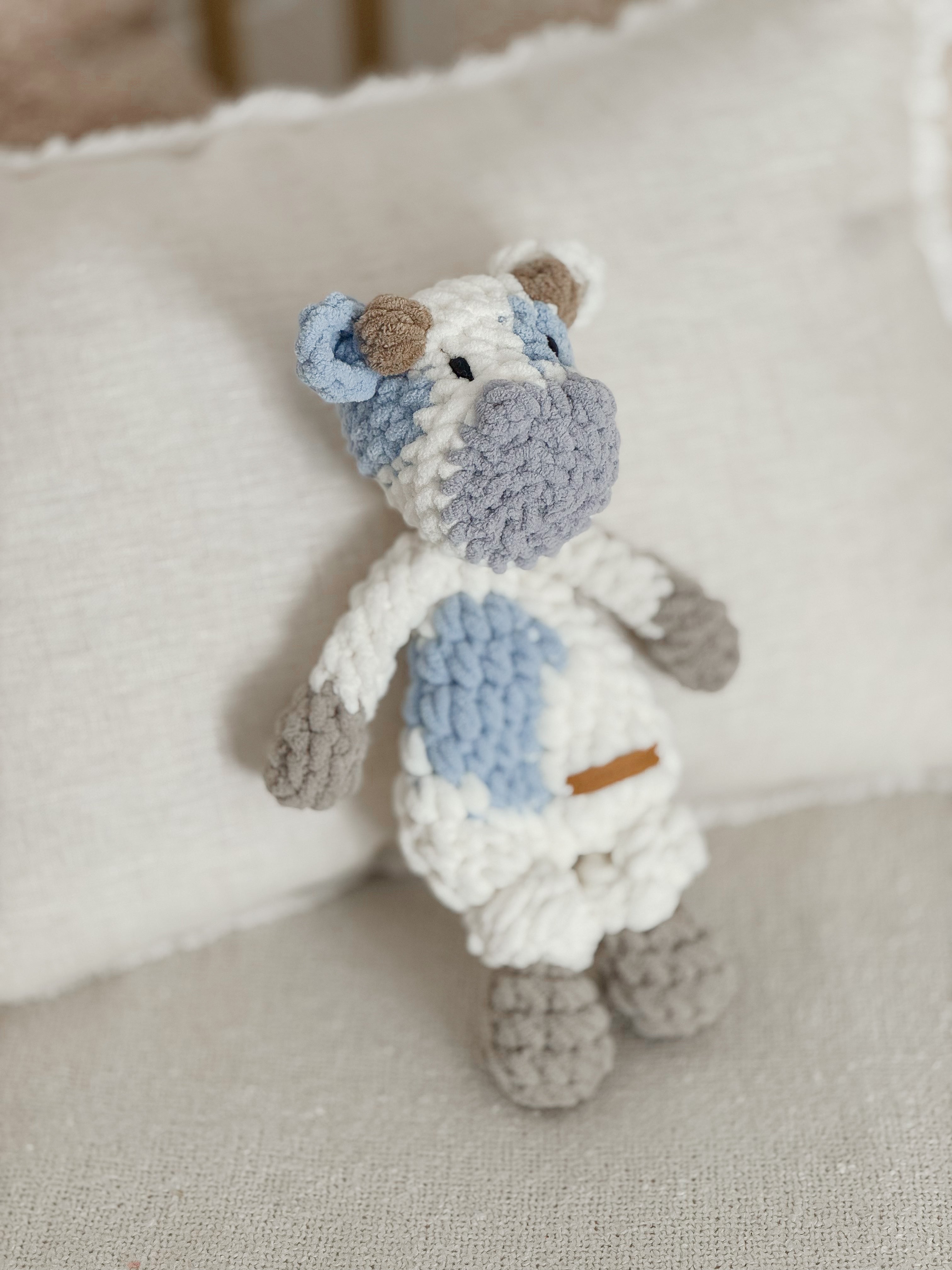 Mini Moo Snuggler | White + Blue + Soft Grey